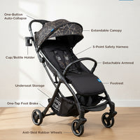 Mee Mee Auto Glide Baby Stroller with One-Button Auto Fold, Anti-Tip C-Arc Frame & Shock Absorption | Compact Travel Pram with 5-Point Harness, Recline Seat, UV Canopy, Storage Basket (0–3 Years)