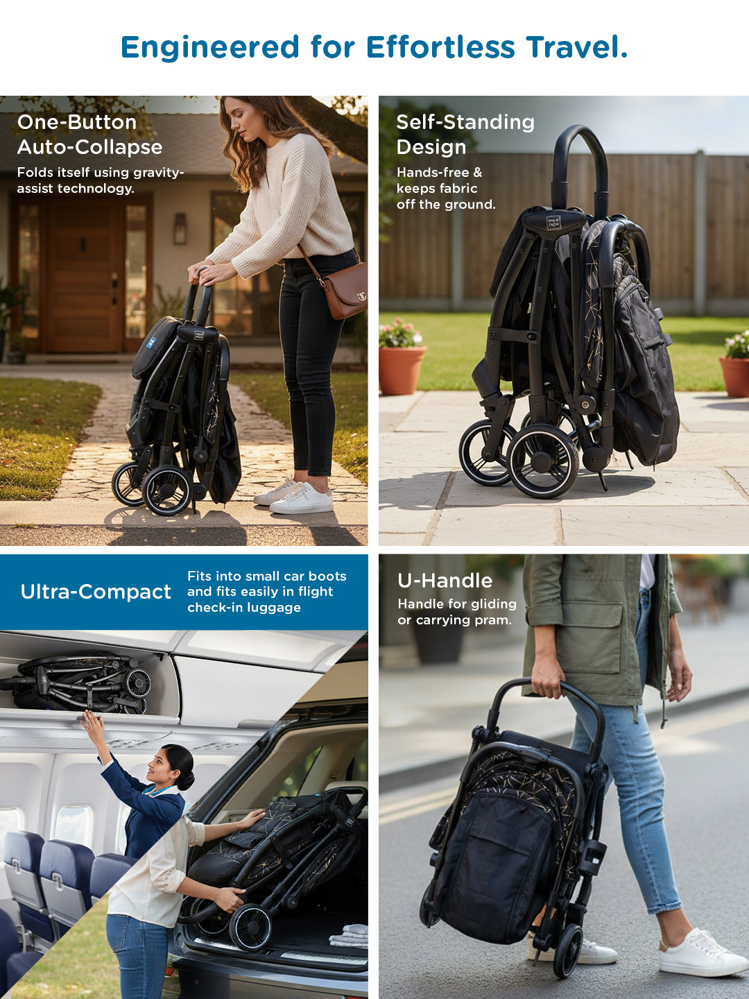 Mee Mee Auto Glide Baby Stroller with One-Button Auto Fold, Anti-Tip C-Arc Frame & Shock Absorption | Compact Travel Pram with 5-Point Harness, Recline Seat, UV Canopy, Storage Basket (0–3 Years)