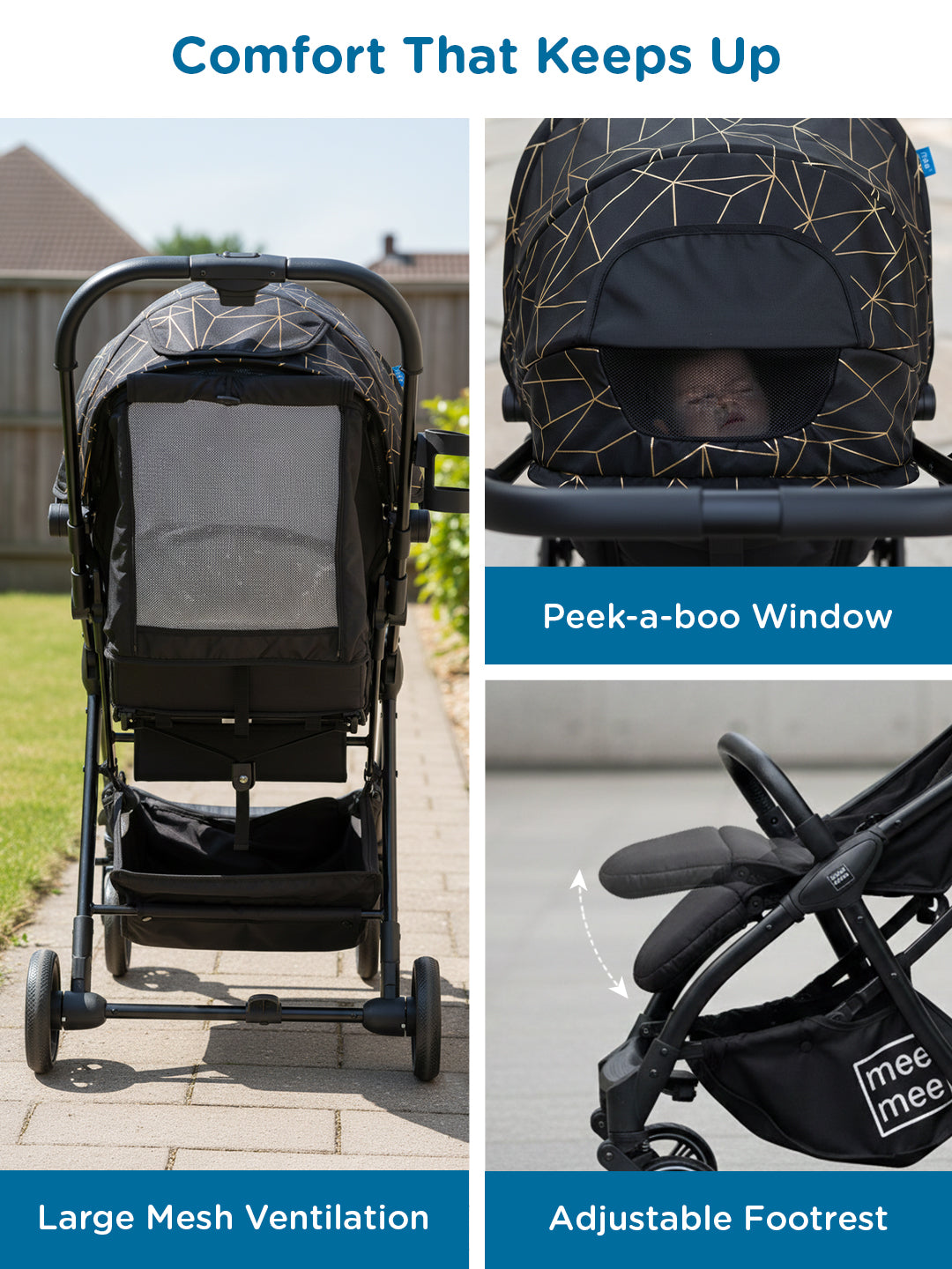 Mee Mee Auto Glide Baby Stroller with One-Button Auto Fold, Anti-Tip C-Arc Frame & Shock Absorption | Compact Travel Pram with 5-Point Harness, Recline Seat, UV Canopy, Storage Basket (0–3 Years)