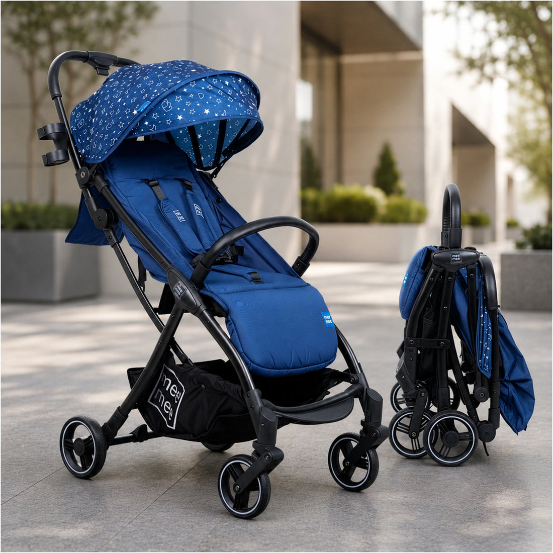Mee Mee Auto Glide Baby Stroller with One-Button Auto Fold, Anti-Tip C-Arc Frame & Shock Absorption | Compact Travel Pram with 5-Point Harness, Recline Seat, UV Canopy, Storage Basket (0–3 Years)