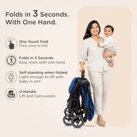 Mee Mee Auto Glide Baby Stroller with One-Button Auto Fold, Anti-Tip C-Arc Frame & Shock Absorption | Compact Travel Pram with 5-Point Harness, Recline Seat, UV Canopy, Storage Basket (0–3 Years)