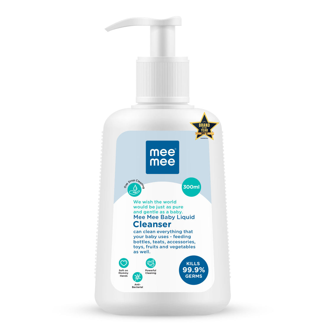Mee Mee Liquid Cleanser 300 ml | Anti-Bacterial Formula Kills 99.9% Germs | For Bottles, Nipples, Accessories, Toys, Fruits & Vegetables | Alcohol-Free, Dermatologically Tested