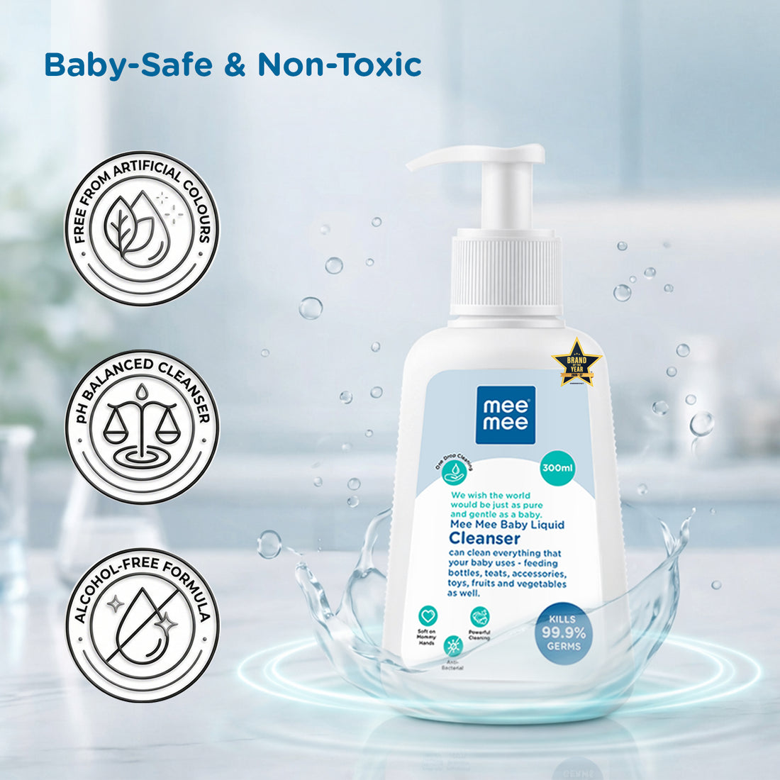 Mee Mee Liquid Cleanser 300 ml | Anti-Bacterial Formula Kills 99.9% Germs | For Bottles, Nipples, Accessories, Toys, Fruits & Vegetables | Alcohol-Free, Dermatologically Tested