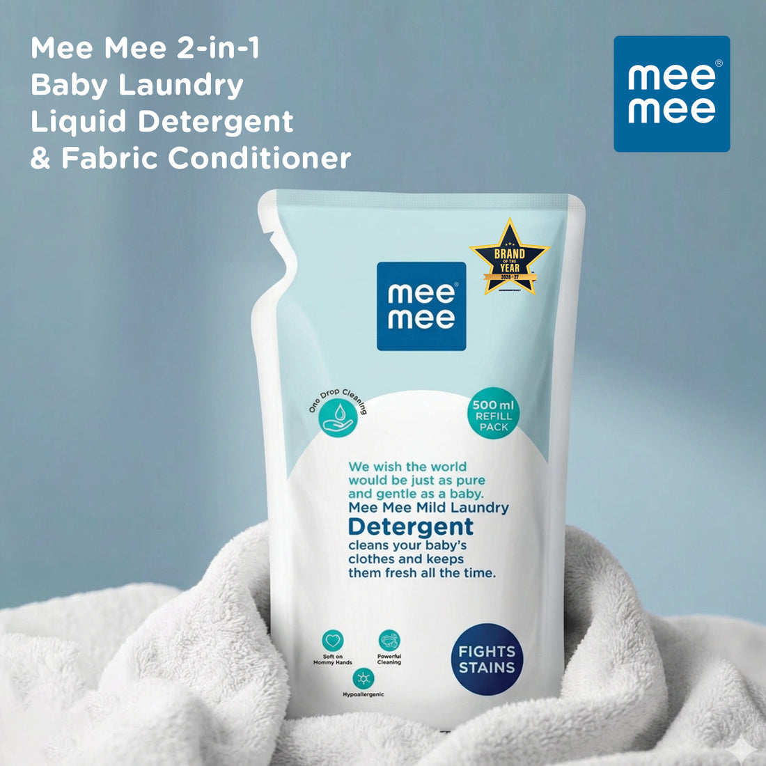 Mee Mee Baby Liquid Detergent 500 ml | Ph balanced, Free from Harsh Chemicals, Safe for mother's hands & baby's skin | Anti-Bacterial, Removes Stains & Odor with One Drop, Hypoallergenic
