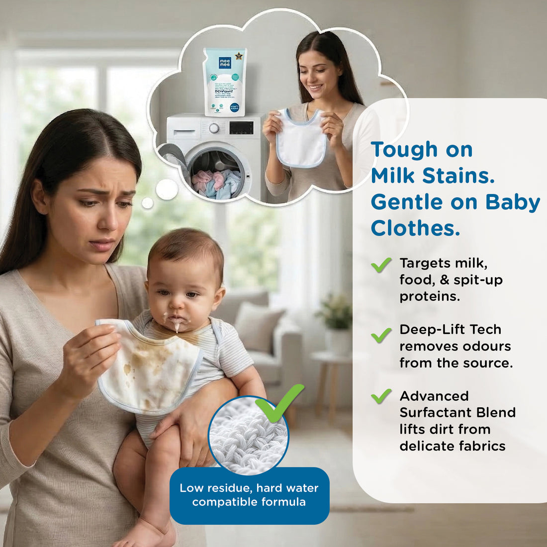 Mee Mee Baby Liquid Detergent 500 ml | Ph balanced, Free from Harsh Chemicals, Safe for mother's hands & baby's skin | Anti-Bacterial, Removes Stains & Odor with One Drop, Hypoallergenic