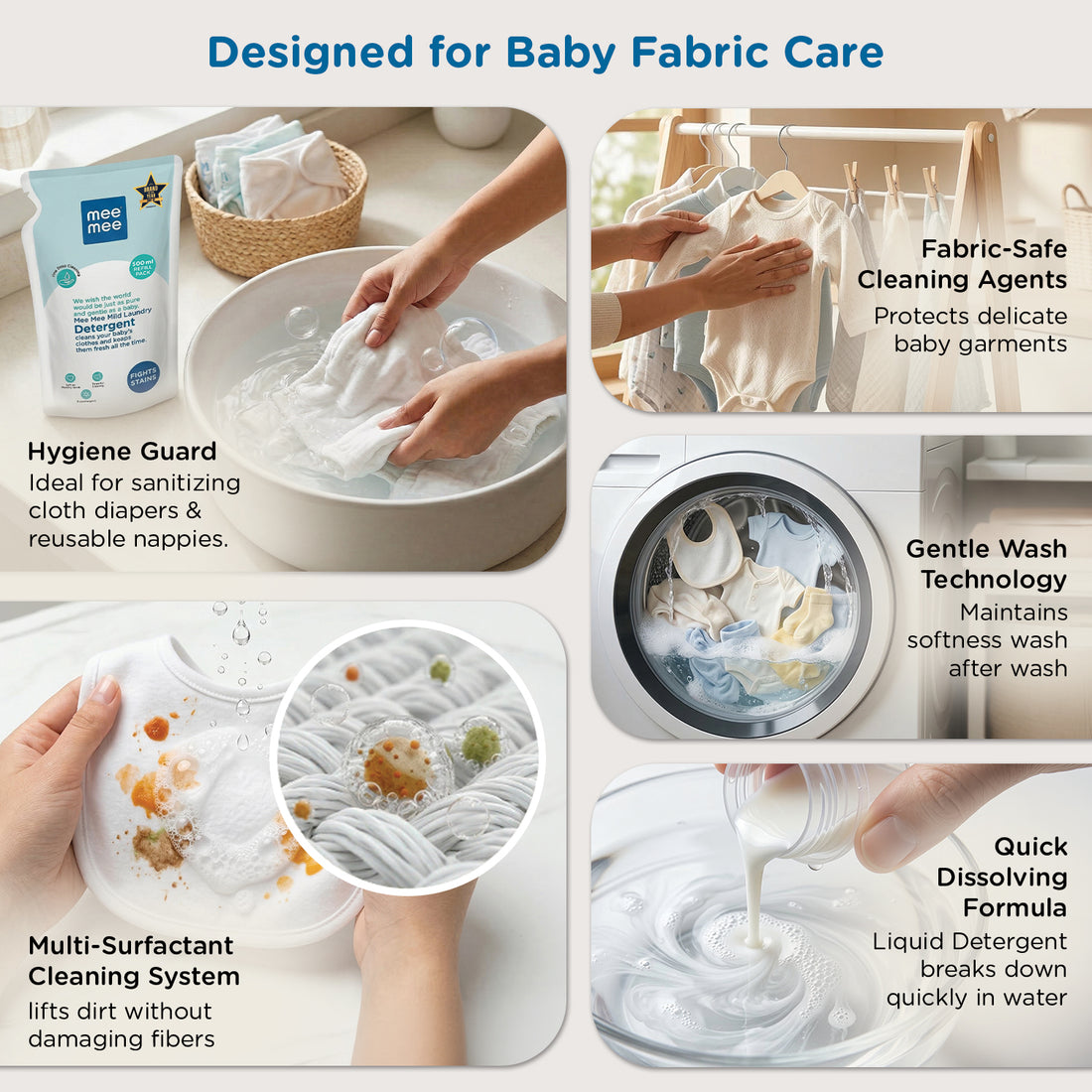 Mee Mee Baby Liquid Detergent 500 ml | Ph balanced, Free from Harsh Chemicals, Safe for mother's hands & baby's skin | Anti-Bacterial, Removes Stains & Odor with One Drop, Hypoallergenic