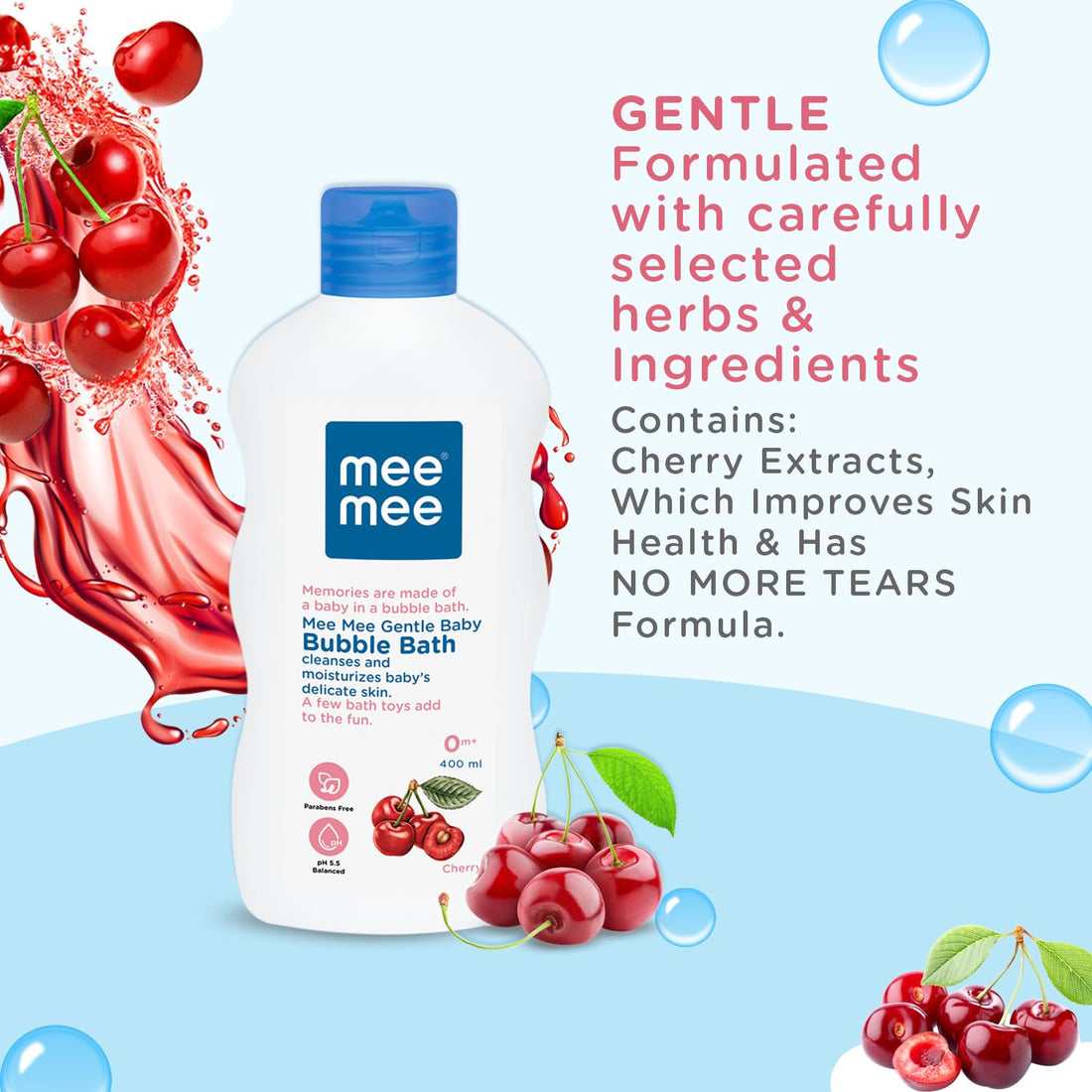 Mee Mee Body Wash 400 ml (Pack of 1) | Cherry & Fruit Extracts | Tear-Free Formula | Moisturizes and Soothes Skin | Natural Head-to-Toe Mild Bubble Bath, Dermatologically Tested