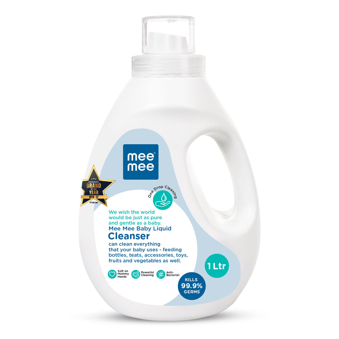 Mee Mee Liquid Cleanser 1000ML Anti-Bacterial Kills 99.9% Germs | Cleanser for Bottles, Nipples, Accessories, Toys, Fruits & Vegetables No Alcohol, One Drop Cleaning, Dermatologically Tested