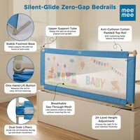 Mee Mee Bed Rail Guard 6 ft (180 × 72 cm) | Adjustable Safety Rail for Babies & Toddlers | Portable Single-Side Guard with Elephant Print (1, Blue)