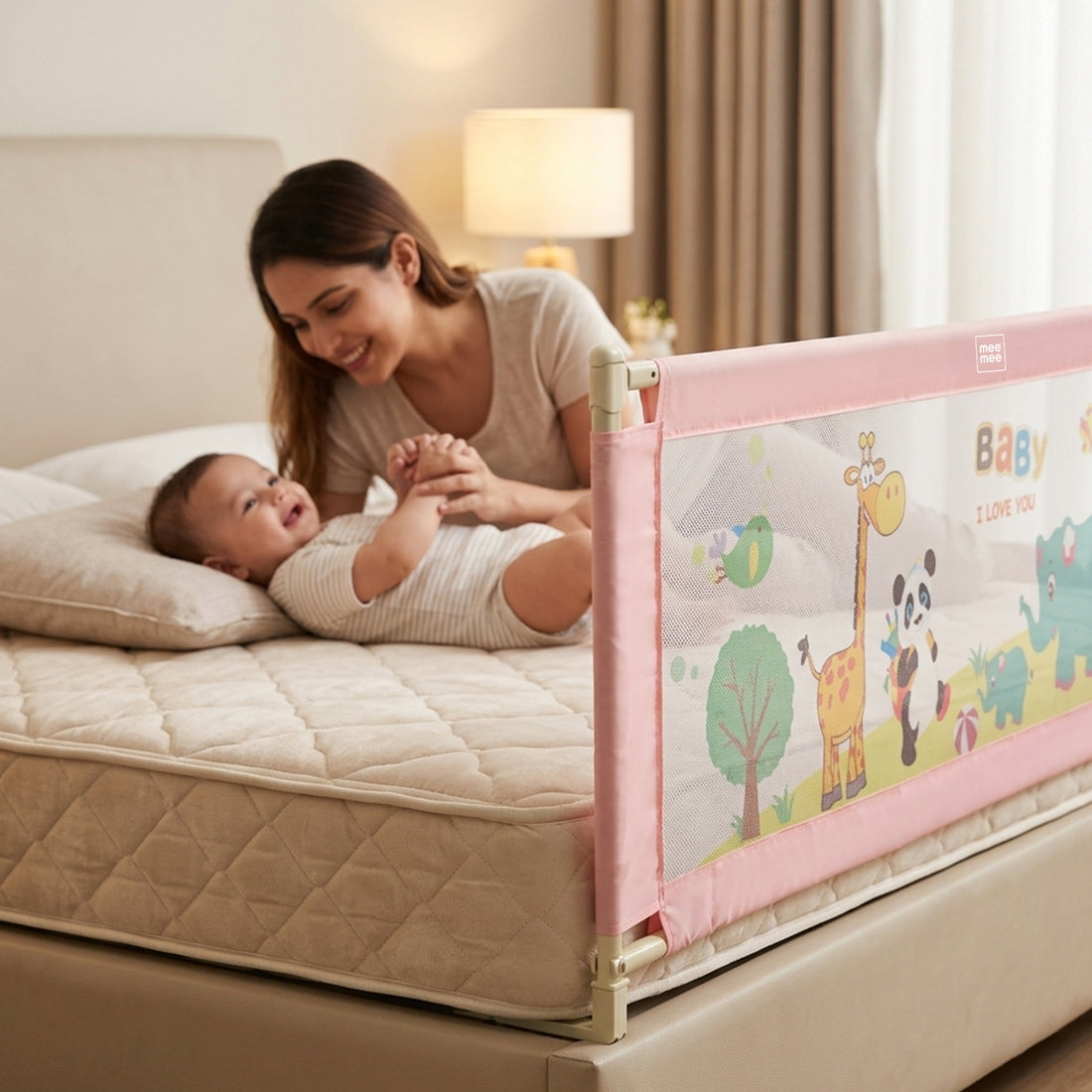 Mee Mee Bed Rail Guard 6 ft (180 × 72 cm) | Adjustable Safety Rail for Babies & Toddlers | Portable Single-Side Guard with Elephant Print (1, Blue)