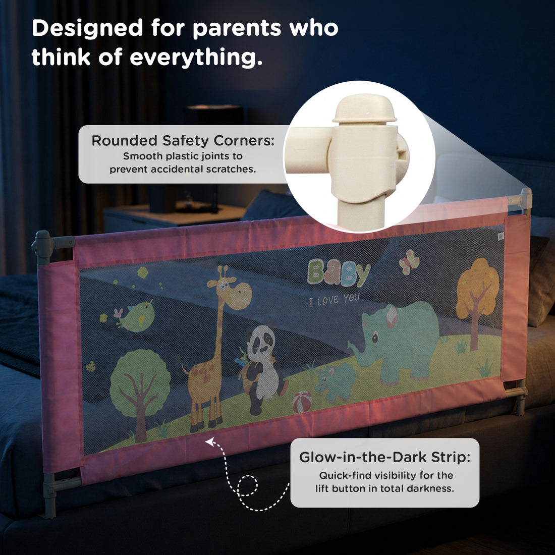 Mee Mee Bed Rail Guard 6 ft (180 × 72 cm) | Adjustable Safety Rail for Babies & Toddlers | Portable Single-Side Guard with Elephant Print (1, Blue)