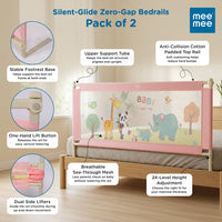 Mee Mee Bed Rail Guard 6 ft (180 × 72 cm) | Adjustable Safety Rail for Babies & Toddlers | Portable Single-Side Guard with Elephant Print (Pack)