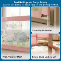 Mee Mee Bed Rail Guard 6 ft (180 × 72 cm) | Adjustable Safety Rail for Babies & Toddlers | Portable Single-Side Guard with Elephant Print (Pack)