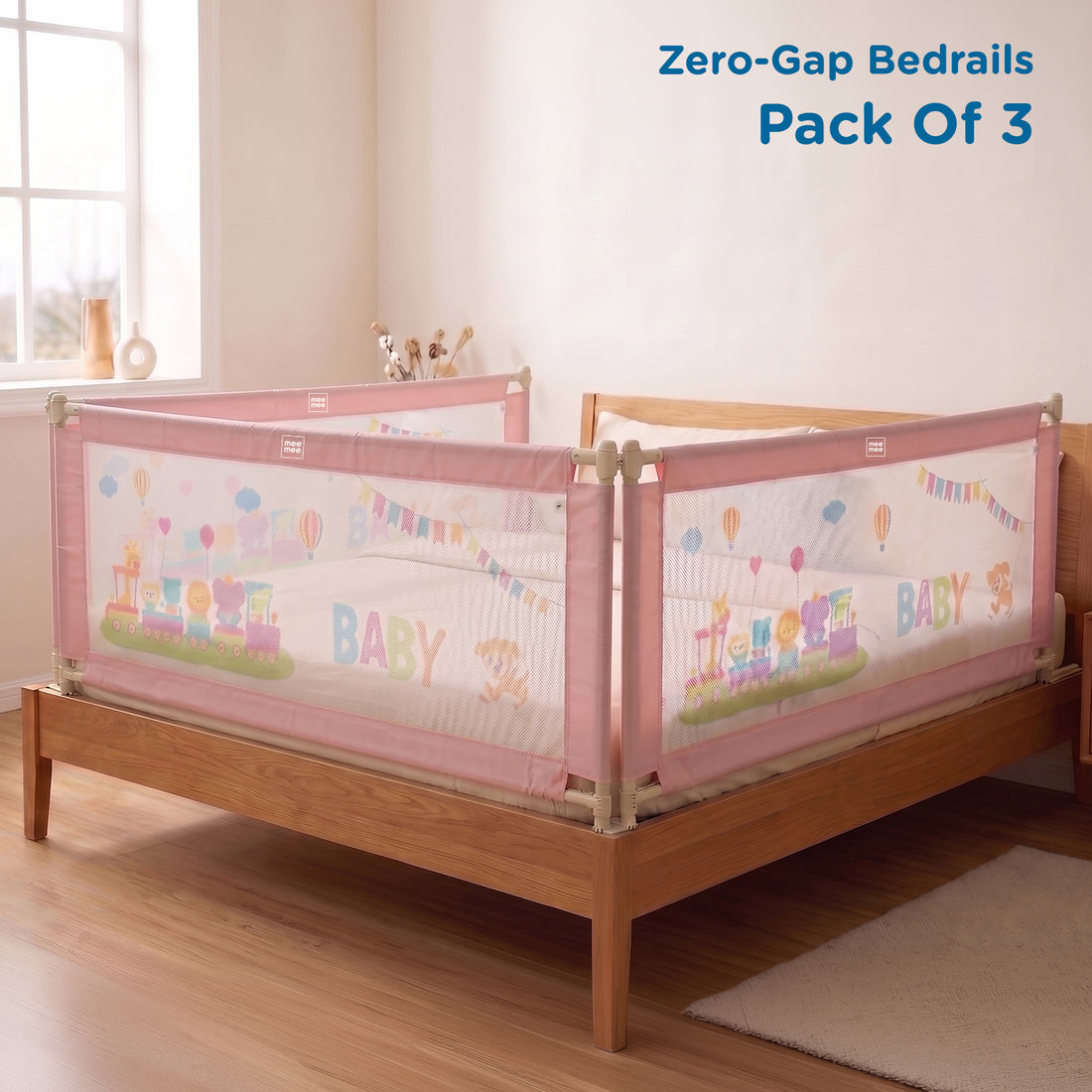 Mee Mee Bed Rail Guard 6 ft (180 × 72 cm) | Adjustable Safety Rail for Babies & Toddlers | Portable Single-Side Guard with Elephant Print (Pack)
