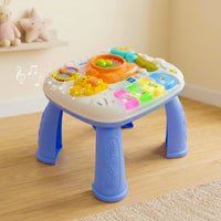 Mee Mee Busy World Activity Table for Babies & Toddlers, Musical Learning Toy with Lights, Piano Keys, Shape Sorter, Animal Sounds, Detachable Play Board, 2-in-1 Table & Floor Play Blue