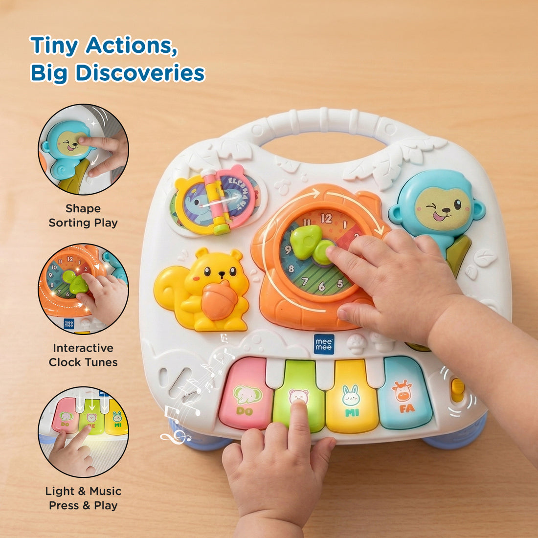 Mee Mee Busy World Activity Table for Babies & Toddlers, Musical Learning Toy with Lights, Piano Keys, Shape Sorter, Animal Sounds, Detachable Play Board, 2-in-1 Table & Floor Play Blue