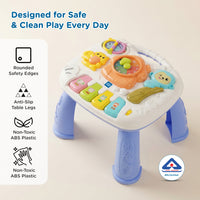 Mee Mee Busy World Activity Table for Babies & Toddlers, Musical Learning Toy with Lights, Piano Keys, Shape Sorter, Animal Sounds, Detachable Play Board, 2-in-1 Table & Floor Play Blue