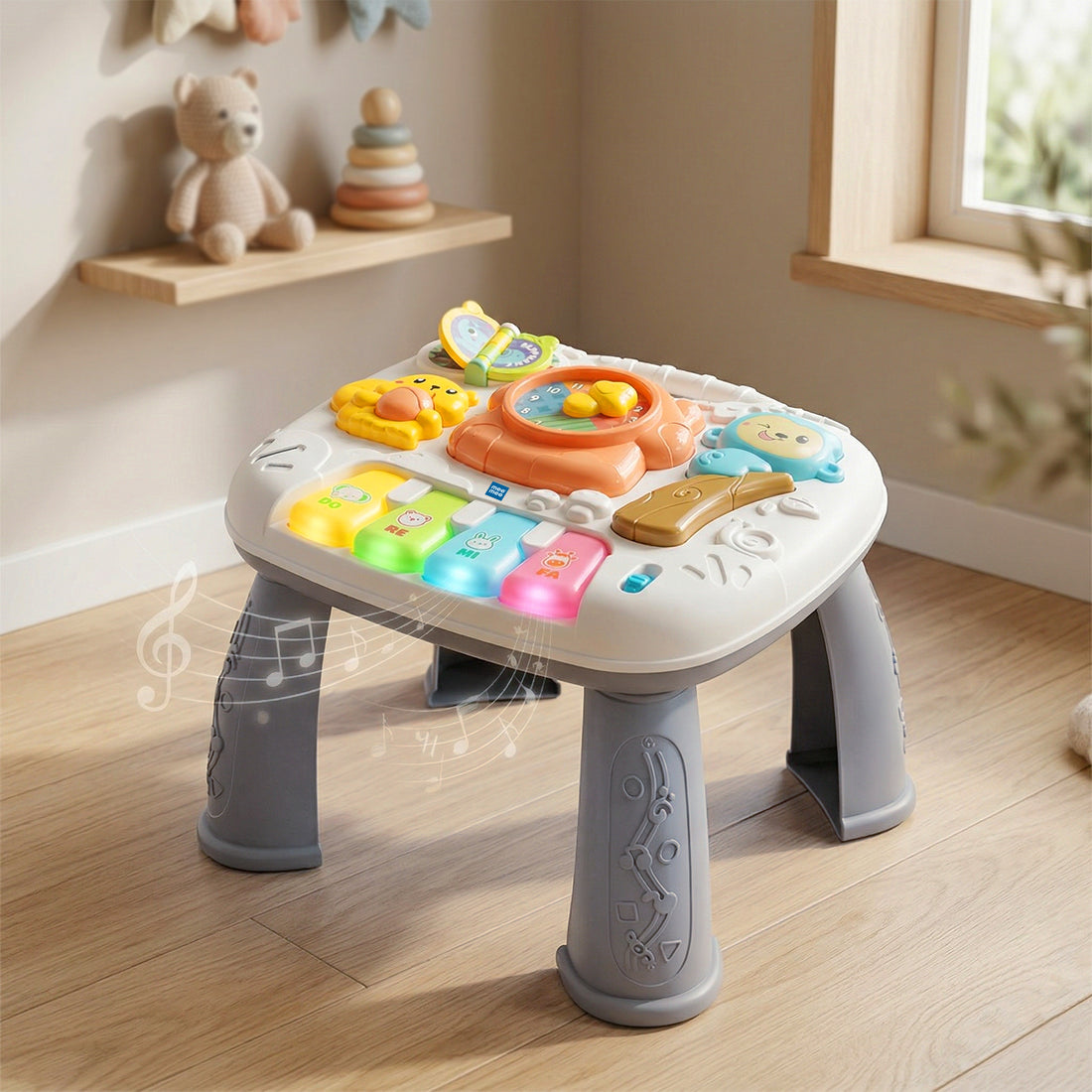 Mee Mee Busy World Activity Table for Babies & Toddlers, Musical Learning Toy with Lights, Piano Keys, Shape Sorter, Animal Sounds, Detachable Play Board, 2-in-1 Table & Floor Play Blue