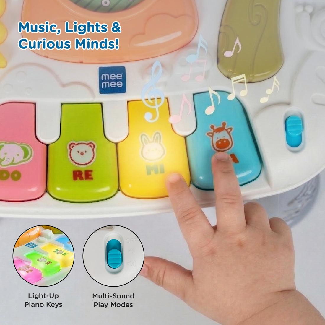 Mee Mee Busy World Activity Table for Babies & Toddlers, Musical Learning Toy with Lights, Piano Keys, Shape Sorter, Animal Sounds, Detachable Play Board, 2-in-1 Table & Floor Play Blue