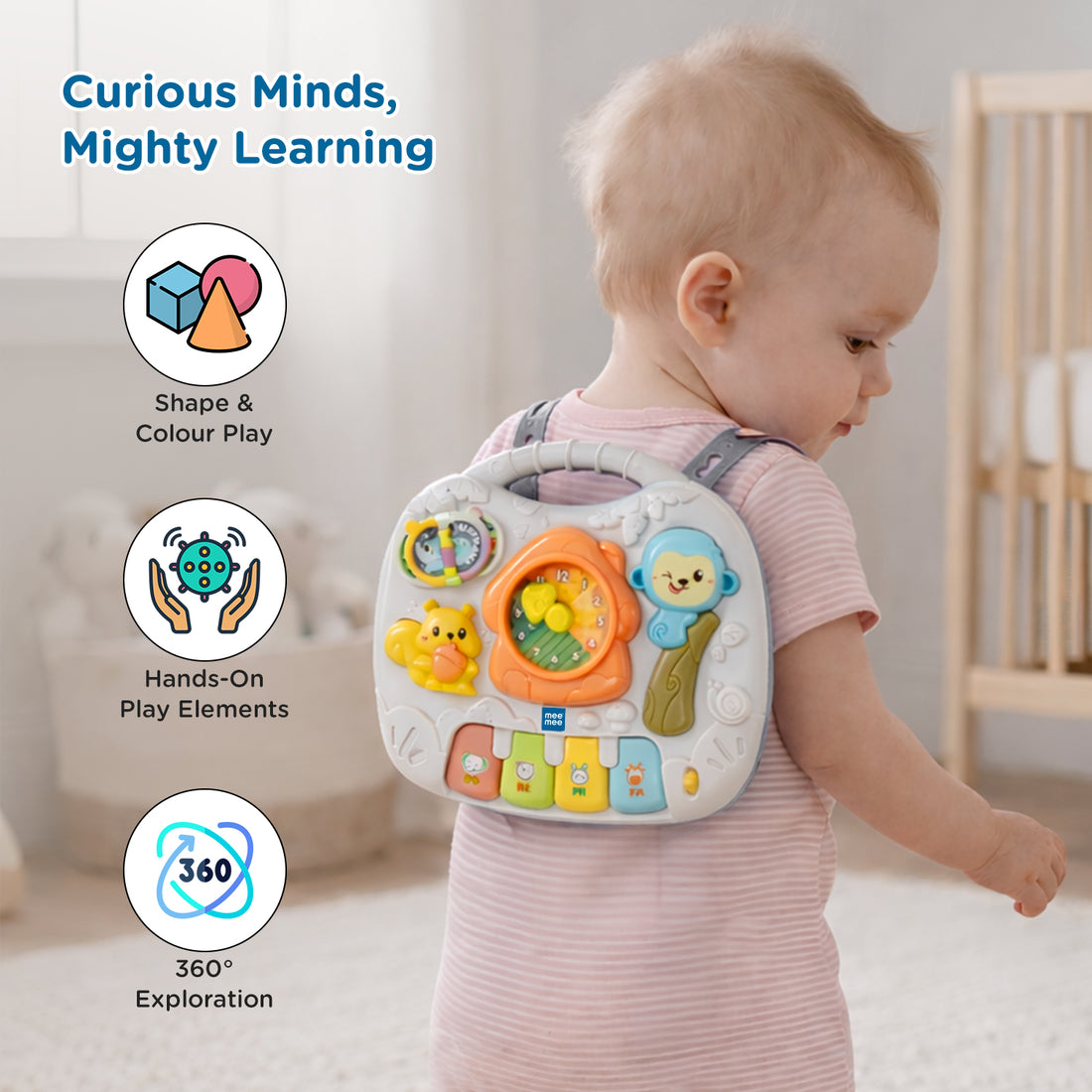 Mee Mee Busy World Activity Table for Babies & Toddlers, Musical Learning Toy with Lights, Piano Keys, Shape Sorter, Animal Sounds, Detachable Play Board, 2-in-1 Table & Floor Play Blue