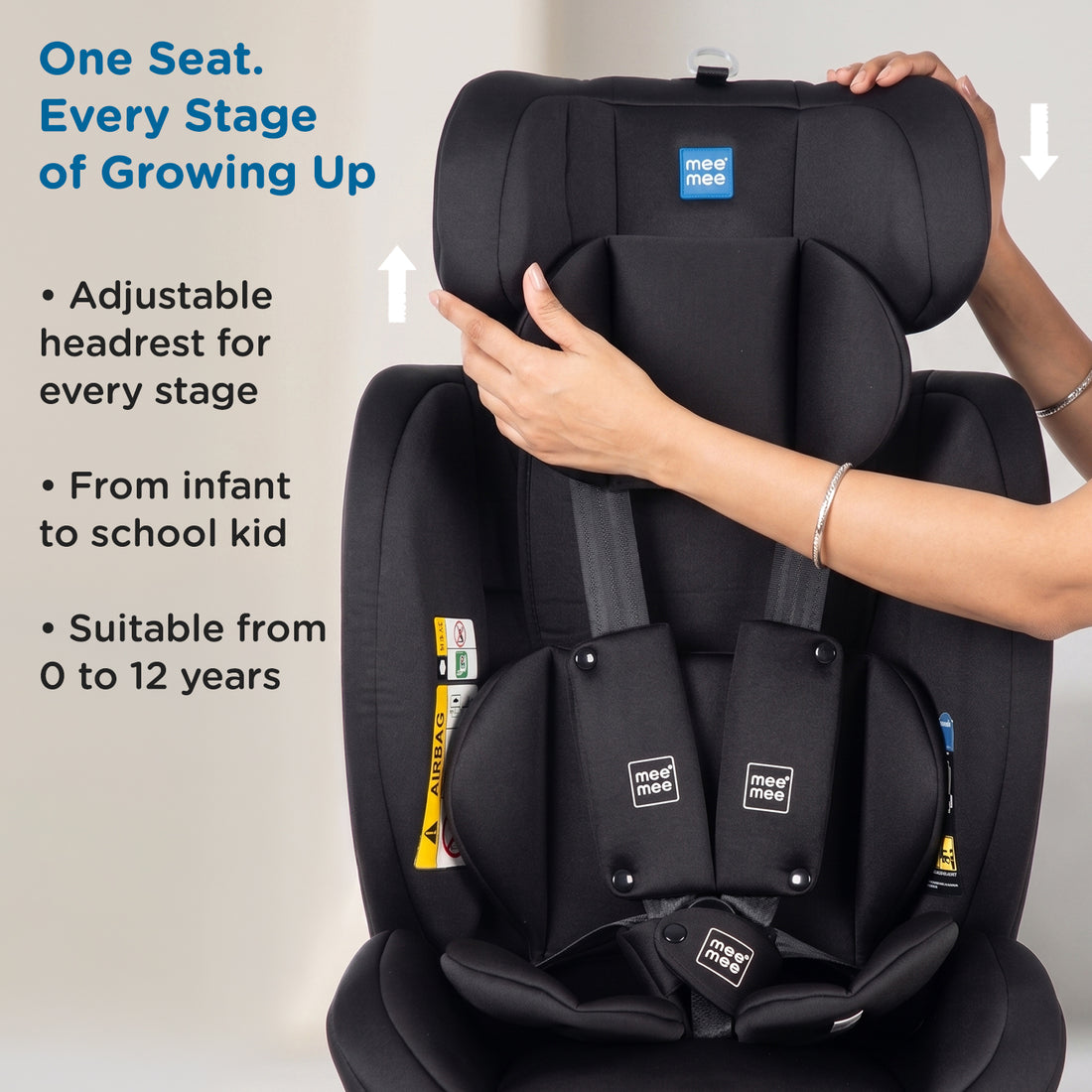 Mee Mee Cruise Care Baby Car Seat for Newborn & Toddler (0–10 Years), Up to 40kg, 360° Side Impact Protection, 5-Point Safety Harness, Adjustable Headrest