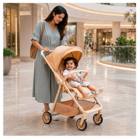 Mee Mee Easy Go Baby Stroller for 0–3 Years | Lightweight Foldable Pram | One-Hand Fold & Portable Travel-Friendly Stroller | Pre-Installed Baby Buggy for Newborn Boys & Girls (Beige)