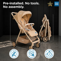 Mee Mee Easy Go Baby Stroller for 0–3 Years | Lightweight Foldable Pram | One-Hand Fold & Portable Travel-Friendly Stroller | Pre-Installed Baby Buggy for Newborn Boys & Girls (Beige)
