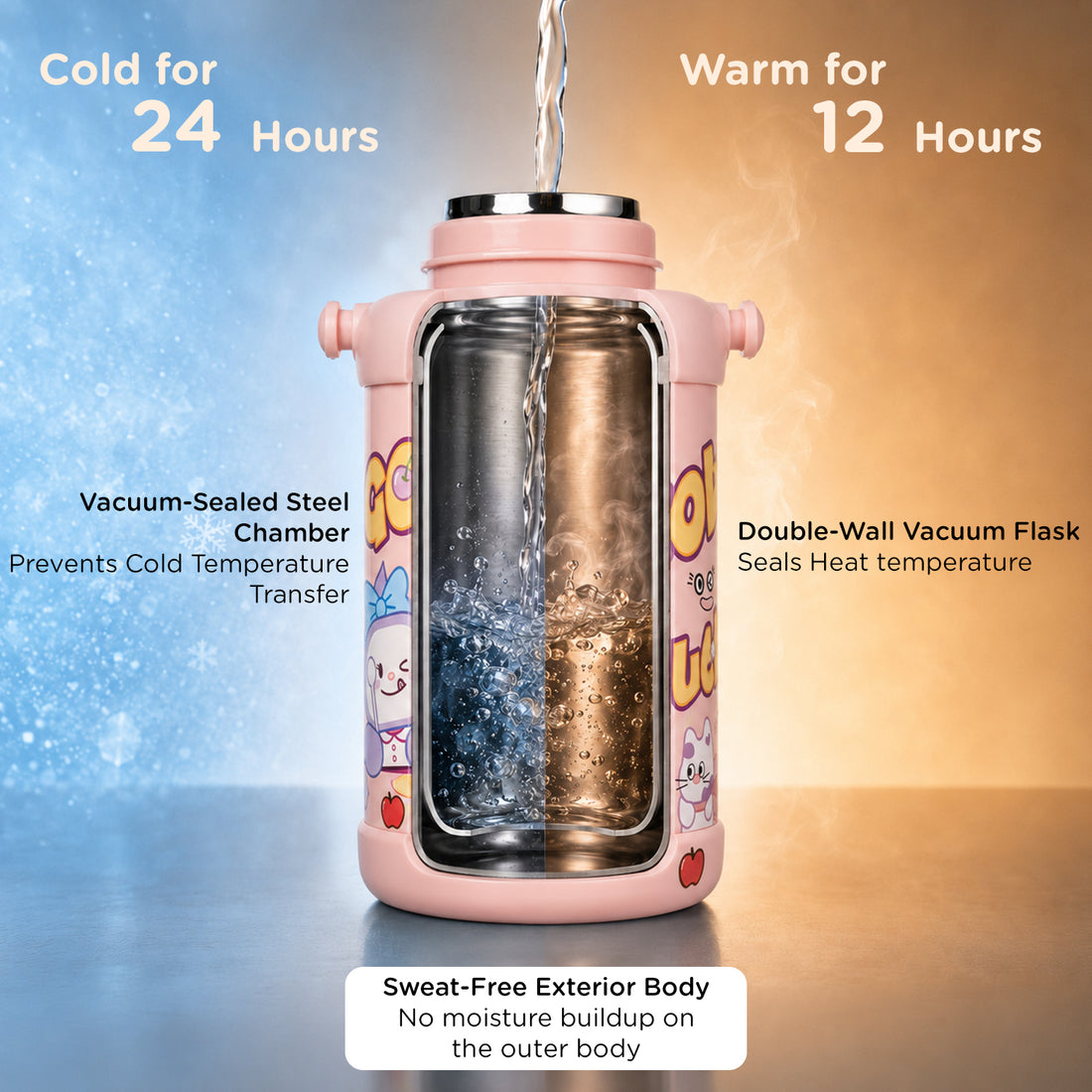 Mee Mee Little Shark Smart-Temp 2-in-1 Sipper & Spout Bottle, 500ml, Vacuum Insulated SUS 316 Stainless Steel Water Bottle with Temperature Display, Leak-Proof & Travel Friendly