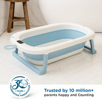 Mee Mee Baby Bath Tub with Digital Temperature Display | Foldable BPA-Free Infant Tub with Anti-Skid Base, Insulated Walls & Drain Plug | Included Components: Tub, Drain Plug | 0–5 Years (Up to 20 kg) (Blue)