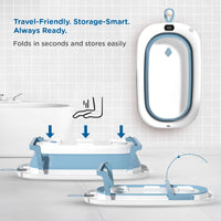 Mee Mee Baby Bath Tub with Digital Temperature Display | Foldable BPA-Free Infant Tub with Anti-Skid Base, Insulated Walls & Drain Plug | Included Components: Tub, Drain Plug | 0–5 Years (Up to 20 kg) (Blue)