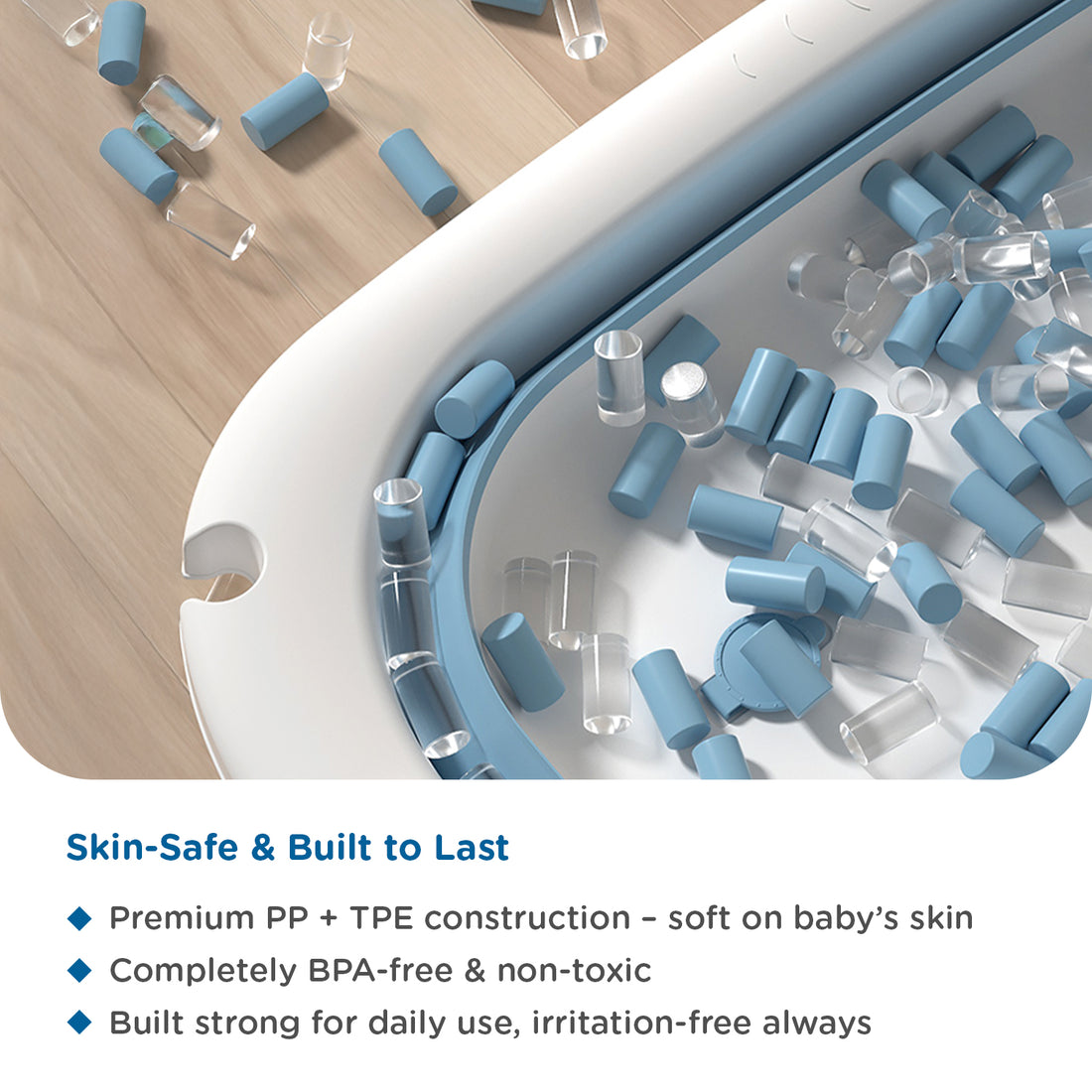 Mee Mee Baby Bath Tub with Digital Temperature Display | Foldable BPA-Free Infant Tub with Anti-Skid Base, Insulated Walls & Drain Plug | Included Components: Tub, Drain Plug | 0–5 Years (Up to 20 kg) (Blue)