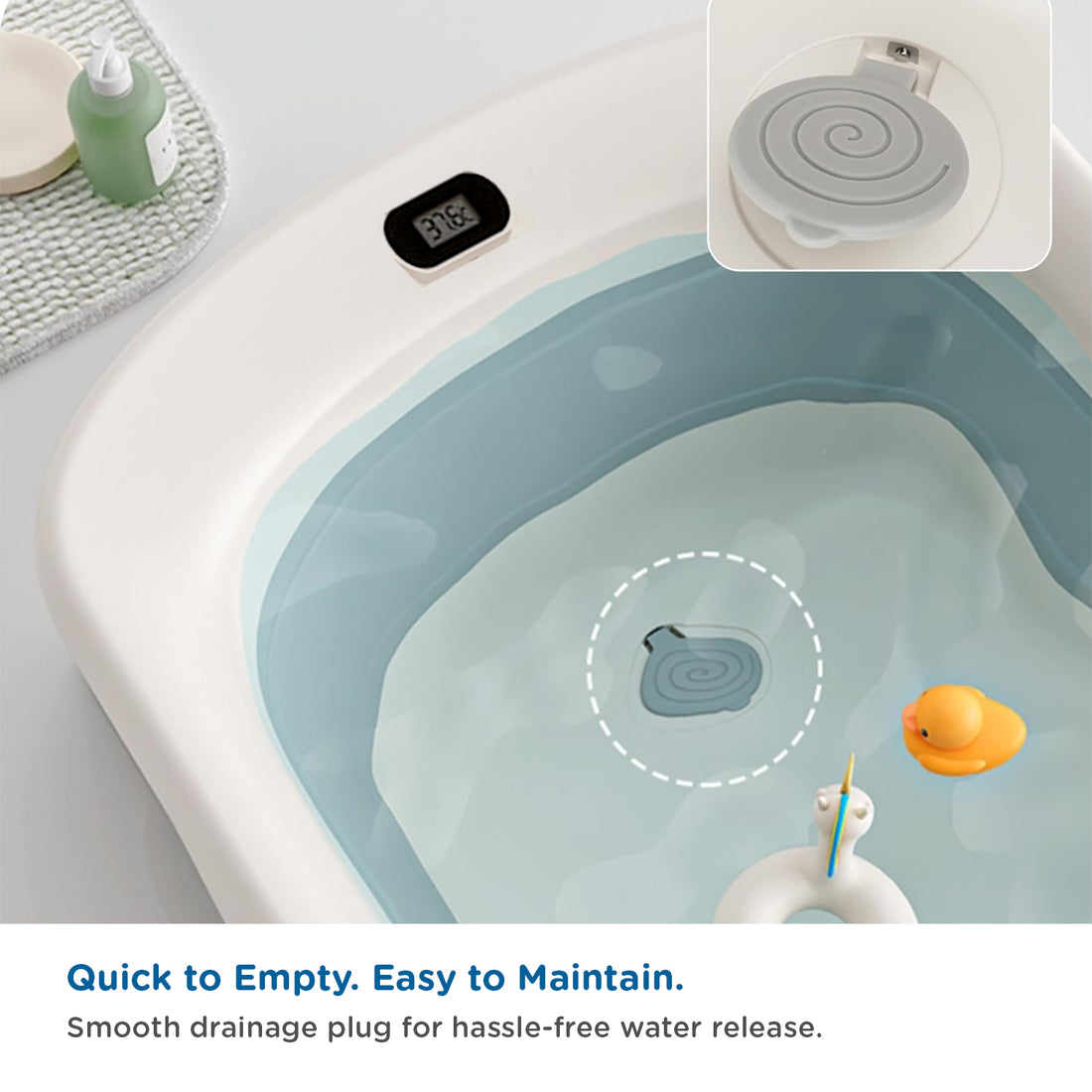 Mee Mee Baby Bath Tub with Digital Temperature Display | Foldable BPA-Free Infant Tub with Anti-Skid Base, Insulated Walls & Drain Plug | Included Components: Tub, Drain Plug | 0–5 Years (Up to 20 kg) (Blue)