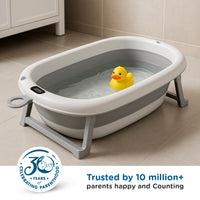 Mee Mee Baby Bath Tub with Digital Temperature Display | Foldable BPA-Free Infant Tub with Anti-Skid Base, Insulated Walls & Drain Plug | Included Components: Tub, Drain Plug | 0–5 Years (Up to 20 kg)(Grey)