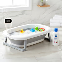 Mee Mee Baby Bath Tub with Digital Temperature Display | Foldable BPA-Free Infant Tub with Anti-Skid Base, Insulated Walls & Drain Plug | Included Components: Tub, Drain Plug | 0–5 Years (Up to 20 kg)(Grey)