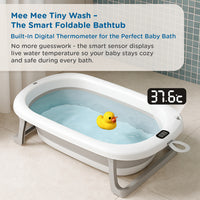 Mee Mee Baby Bath Tub with Digital Temperature Display | Foldable BPA-Free Infant Tub with Anti-Skid Base, Insulated Walls & Drain Plug | Included Components: Tub, Drain Plug | 0–5 Years (Up to 20 kg)(Grey)