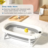 Mee Mee Baby Bath Tub with Digital Temperature Display | Foldable BPA-Free Infant Tub with Anti-Skid Base, Insulated Walls & Drain Plug | Included Components: Tub, Drain Plug | 0–5 Years (Up to 20 kg)(Grey)