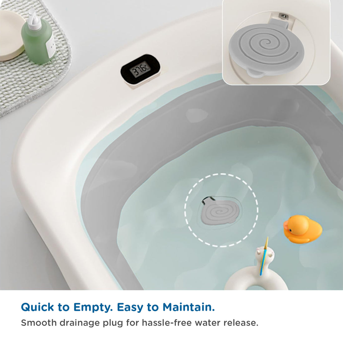 Mee Mee Baby Bath Tub with Digital Temperature Display | Foldable BPA-Free Infant Tub with Anti-Skid Base, Insulated Walls & Drain Plug | Included Components: Tub, Drain Plug | 0–5 Years (Up to 20 kg)(Grey)