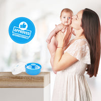 Mee Mee Soft Feel Powder Puff with Box Holder | Material: BPA-Free Plastic & Soft Cotton Puff | Key Ingredients (for powder use): Talc Compatibility Safe | Portable Baby Grooming Case (Blue)