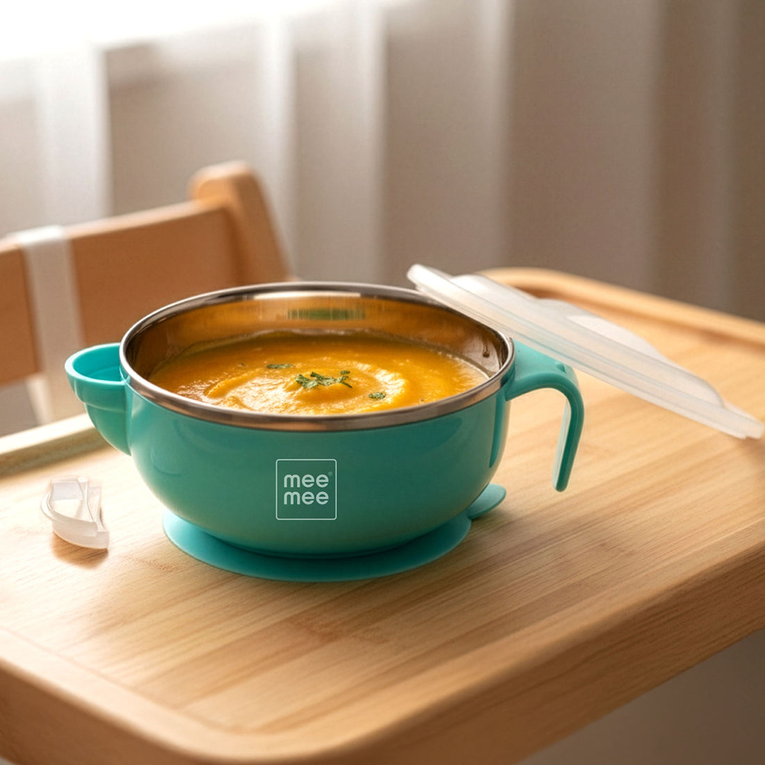 Mee Mee Temperature Control Feeding Bowl with Lid | Silicone Suction Base | Keeps Food Warm 30 Min | Stainless Steel Inner Bowl | BPA-Free | 6+ Months | Airtight Lid | Travel-Friendly