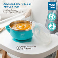 Mee Mee Temperature Control Feeding Bowl with Lid | Silicone Suction Base | Keeps Food Warm 30 Min | Stainless Steel Inner Bowl | BPA-Free | 6+ Months | Airtight Lid | Travel-Friendly