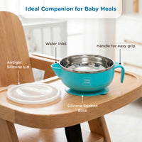 Mee Mee Temperature Control Feeding Bowl with Lid | Silicone Suction Base | Keeps Food Warm 30 Min | Stainless Steel Inner Bowl | BPA-Free | 6+ Months | Airtight Lid | Travel-Friendly