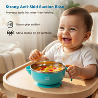 Mee Mee Temperature Control Feeding Bowl with Lid | Silicone Suction Base | Keeps Food Warm 30 Min | Stainless Steel Inner Bowl | BPA-Free | 6+ Months | Airtight Lid | Travel-Friendly