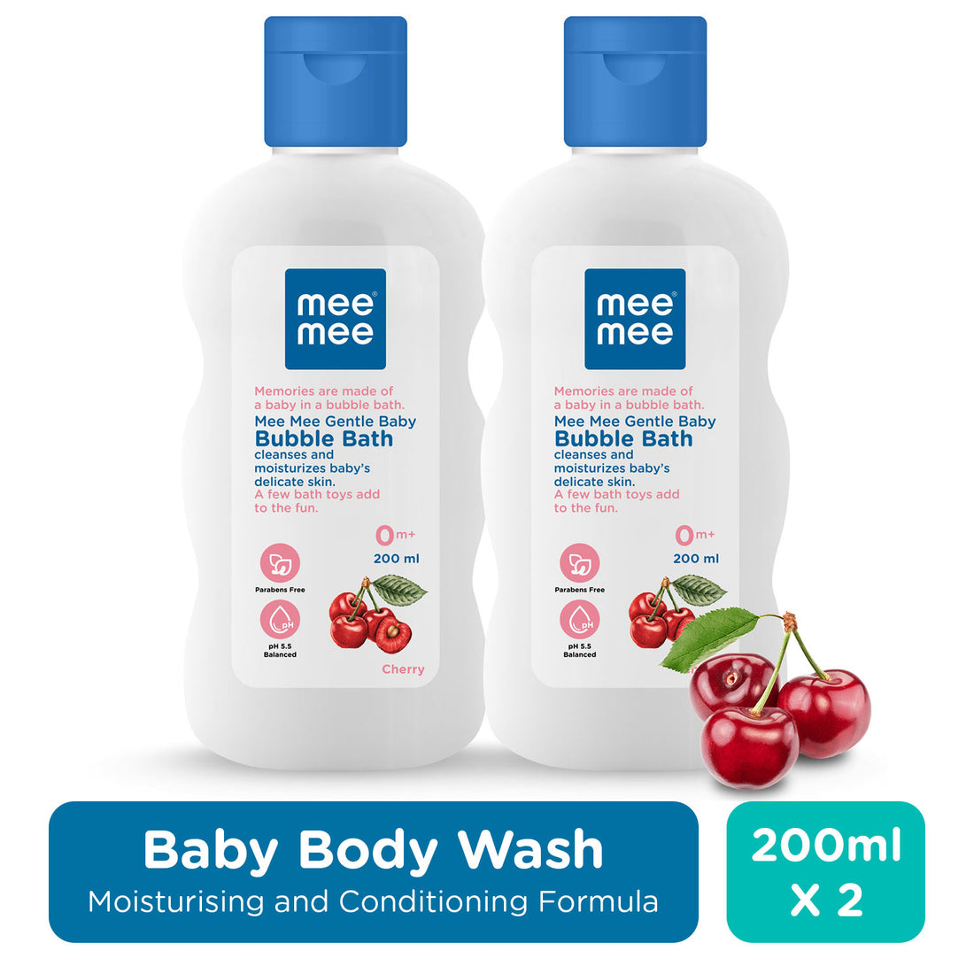 Mee Mee Baby Body Wash | Pk of 2 (200ml Each) With Cherry & Fruit Extracts | Tear-Free Formula | Moisturizes and Soothes Skin | Natural Head to Toe Baby Mild Bubble Bath Dermatologically Tested