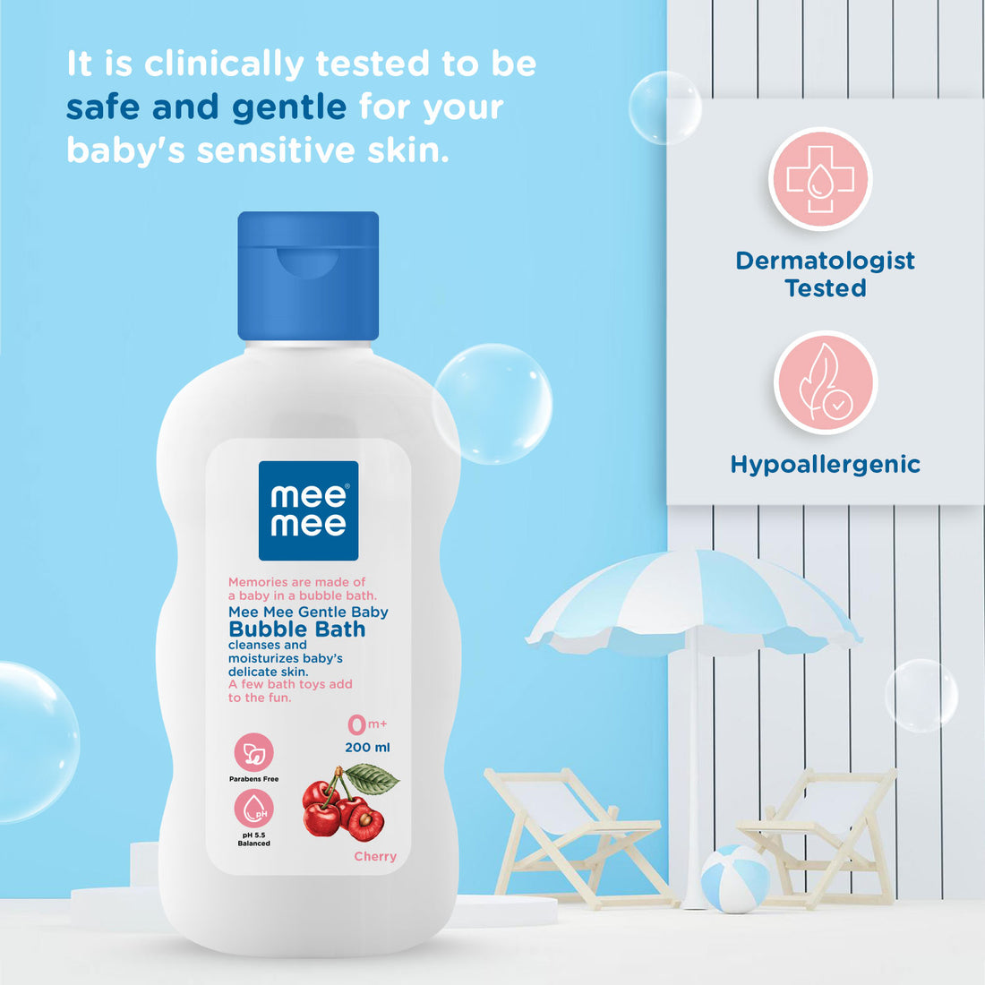 Mee Mee Foamy Baby Mild Bubble Bath 200 ml | Cherry & Fruit Extracts | Tear-Free Formula | Gentle on Skin | Moisturizes & Soothes | Head-to-Toe Baby Wash | Dermatologically Tested