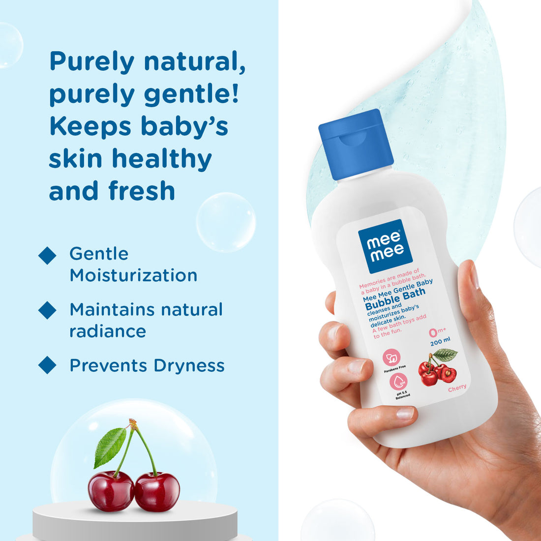 Mee Mee Baby Body Wash | Pk of 2 (200ml Each) With Cherry & Fruit Extracts | Tear-Free Formula | Moisturizes and Soothes Skin | Natural Head to Toe Baby Mild Bubble Bath Dermatologically Tested