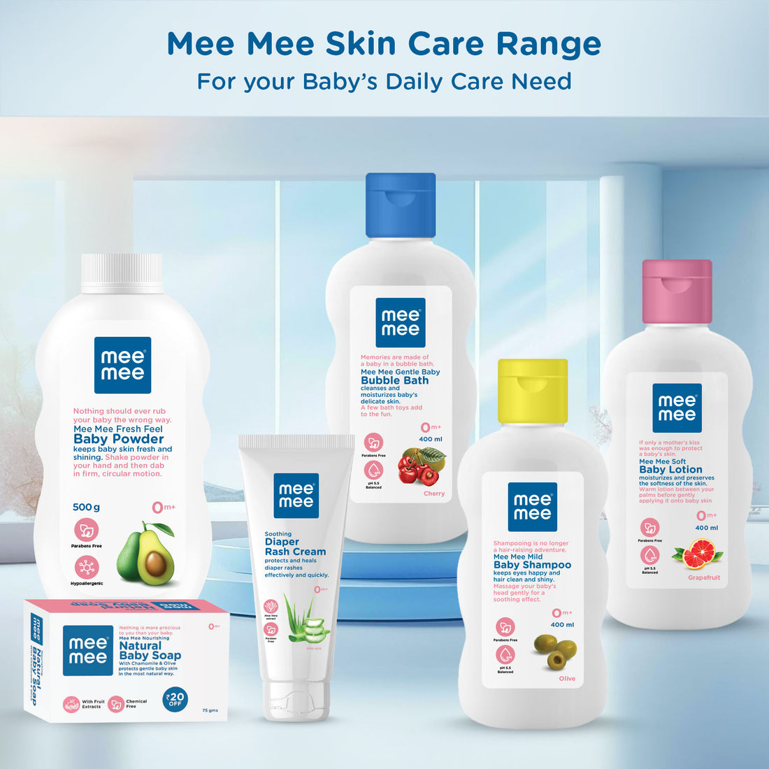 Mee Mee Baby Body Wash | Pk of 2 (200ml Each) With Cherry & Fruit Extracts | Tear-Free Formula | Moisturizes and Soothes Skin | Natural Head to Toe Baby Mild Bubble Bath Dermatologically Tested