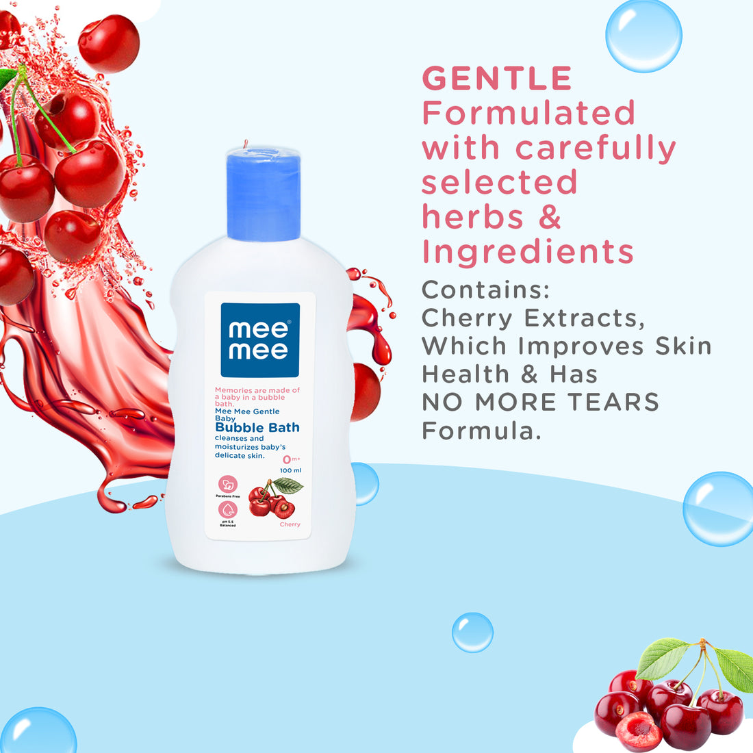 Mee Mee Baby Body Wash | Pk of 1(100ml) With Cherry & Fruit Extracts | Tear-Free Formula | Moisturizes and Soothes Skin | Natural Head to Toe Baby Mild Bubble Bath Dermatologically Tested