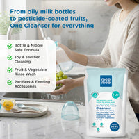 Mee Mee Baby Liquid Cleanser 1 L, Anti-Bacterial Kills 99.9% Germs | for Feeding Bottles, Nipples, Accessories, Toys, Fruits & Vegetables | No Alcohol, One Drop Cleaning, Dermatologically Tested