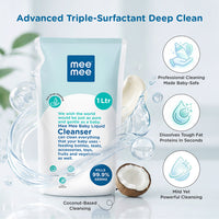 Mee Mee Baby Liquid Cleanser 1 L, Anti-Bacterial Kills 99.9% Germs | for Feeding Bottles, Nipples, Accessories, Toys, Fruits & Vegetables | No Alcohol, One Drop Cleaning, Dermatologically Tested