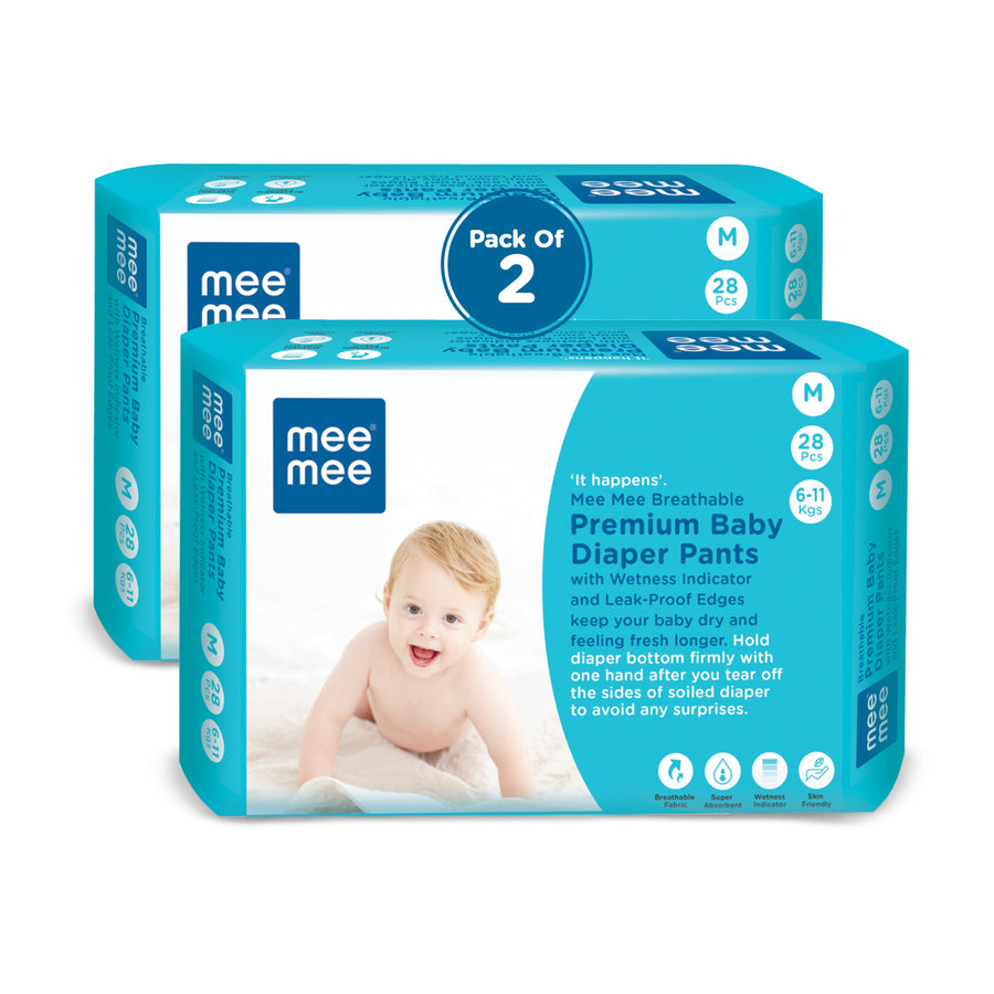 Mee Mee Breathable Premium Baby Diaper Pants With Wetness Indicator and Leak-Proof Edges (Medium, 28 Pcs)